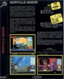 Box back cover for Mortville Manor on the Microsoft DOS.