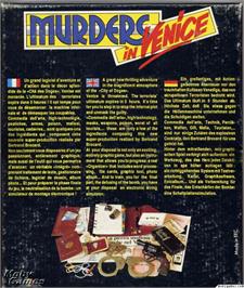 Box back cover for Murders in Venice on the Microsoft DOS.