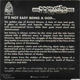 Box back cover for Myth on the Microsoft DOS.