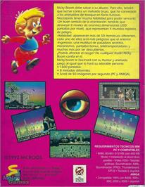 Box back cover for Nicky Boom on the Microsoft DOS.