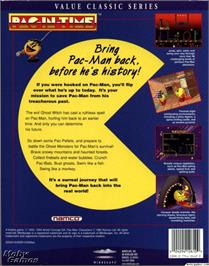 Box back cover for Pac-in-Time on the Microsoft DOS.