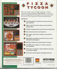 Box back cover for Pizza Tycoon on the Microsoft DOS.