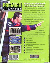 Box back cover for Premier Manager on the Microsoft DOS.
