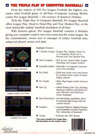 Box back cover for Pro League Baseball on the Microsoft DOS.