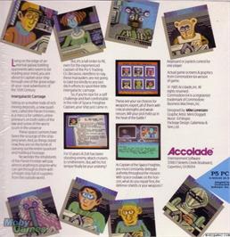 Box back cover for Psi-5 Trading Company on the Microsoft DOS.