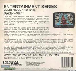 Box back cover for Questprobe featuring Spider-Man on the Microsoft DOS.