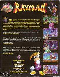 Box back cover for Rayman on the Microsoft DOS.