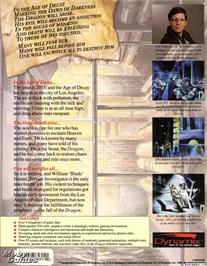 Box back cover for Rise Of The Dragon on the Microsoft DOS.