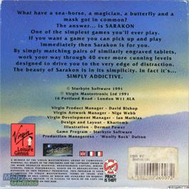 Box back cover for Sarakon on the Microsoft DOS.