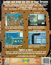 Box back cover for SimCity on the Microsoft DOS.