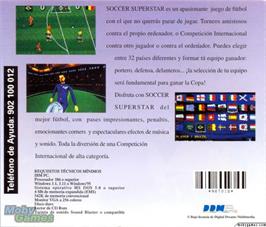 Box back cover for Soccer Superstars on the Microsoft DOS.