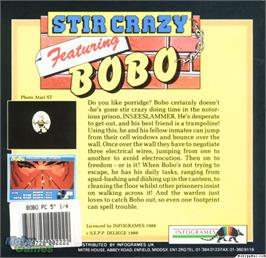 Box back cover for Stir Crazy Featuring Bobo on the Microsoft DOS.