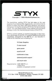 Box back cover for Styx on the Microsoft DOS.