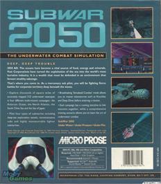 Box back cover for Subwar 2050 on the Microsoft DOS.