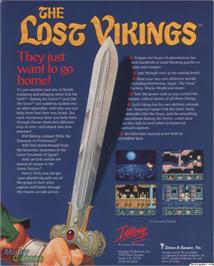 Box back cover for The Lost Vikings on the Microsoft DOS.