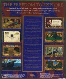 Box back cover for The Seven Cities of Gold on the Microsoft DOS.
