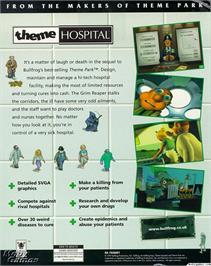 Box back cover for Theme Hospital on the Microsoft DOS.