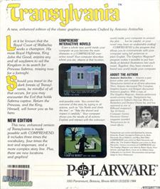Box back cover for Transylvania on the Microsoft DOS.