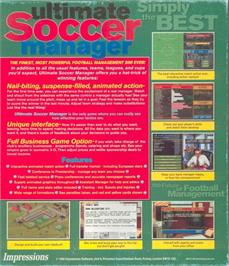 Box back cover for Ultimate Soccer Manager on the Microsoft DOS.