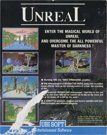 Box back cover for Unreal on the Microsoft DOS.