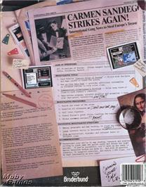 Box back cover for Where in Europe is Carmen Sandiego? on the Microsoft DOS.