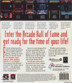 Box back cover for Williams Arcade Classics on the Microsoft DOS.
