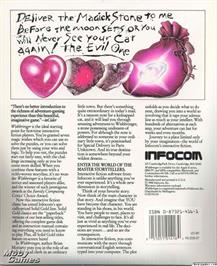 Box back cover for Wishbringer on the Microsoft DOS.