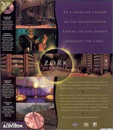 Box back cover for Zork Nemesis - The Forbidden Lands on the Microsoft DOS.