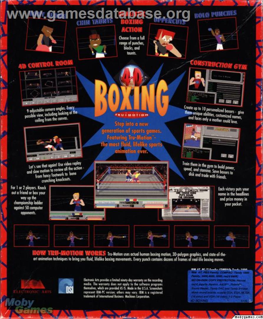 4D Sports Boxing - Microsoft DOS - Artwork - Box Back