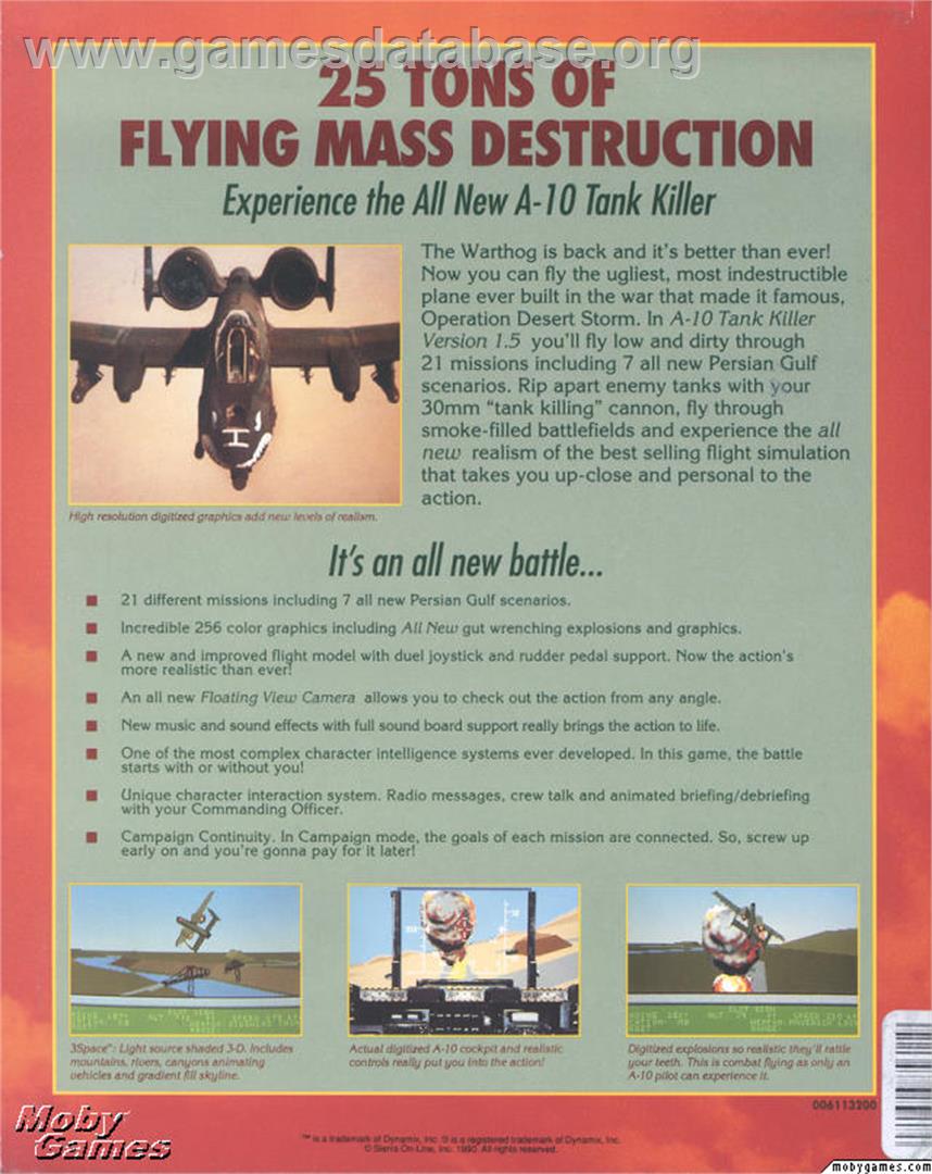 A-10 Tank Killer - Microsoft DOS - Artwork - Box Back