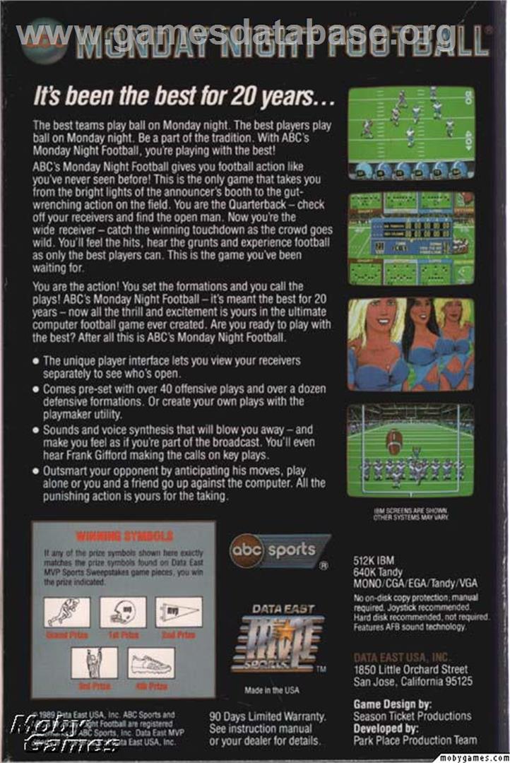 Abc Monday Night Football - Microsoft DOS - Artwork - Box Back