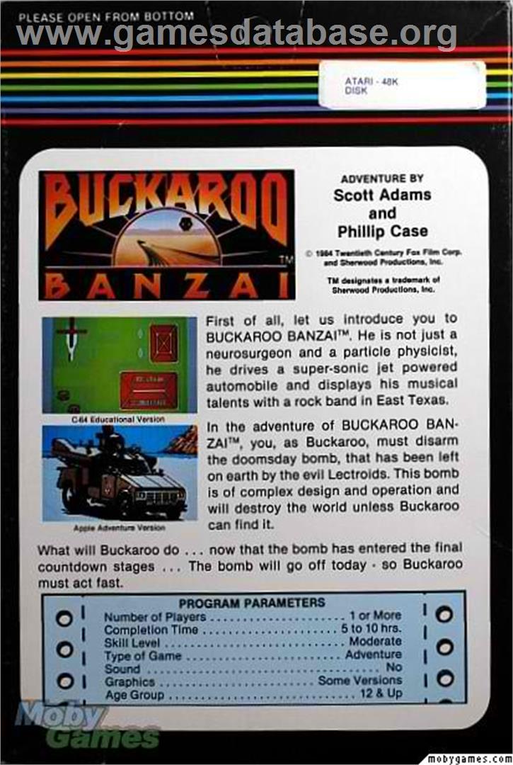 Adventures of Buckaroo Banzai, The - Across the 8th Dimension! - Microsoft DOS - Artwork - Box Back