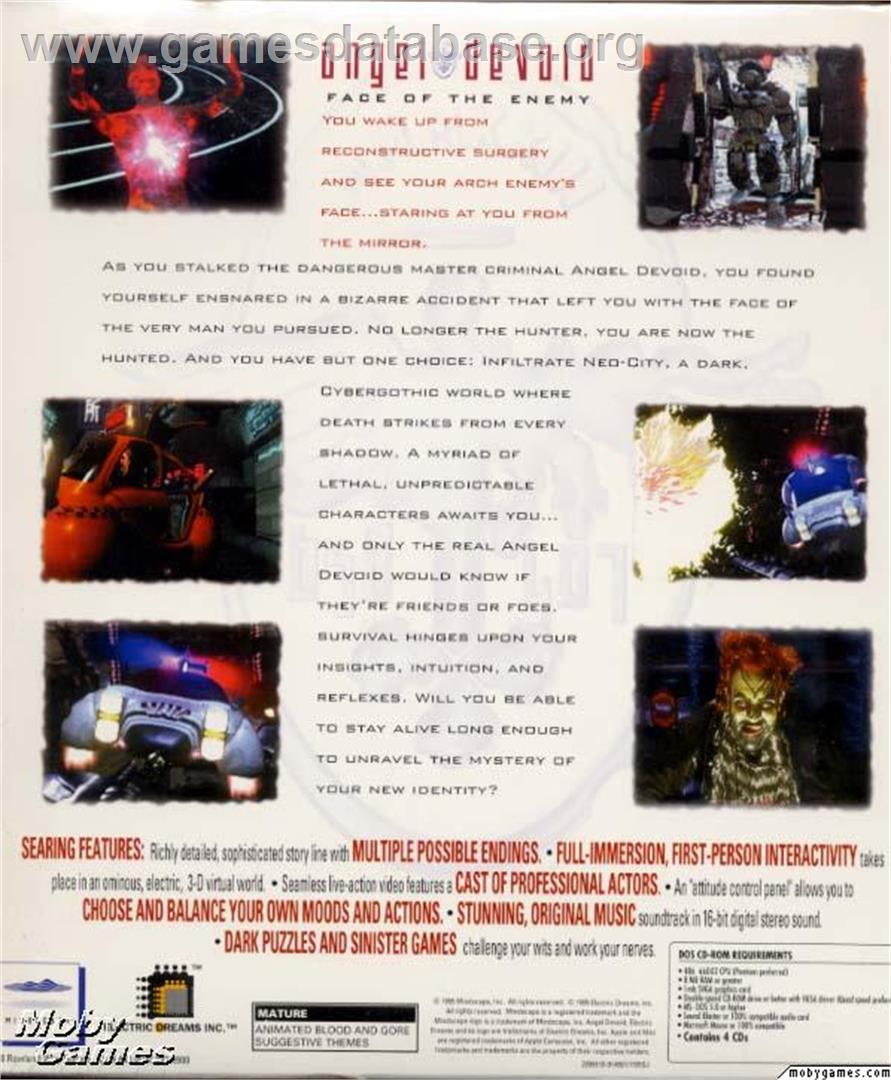 Angel Devoid - Face of the Enemy - Microsoft DOS - Artwork - Box Back