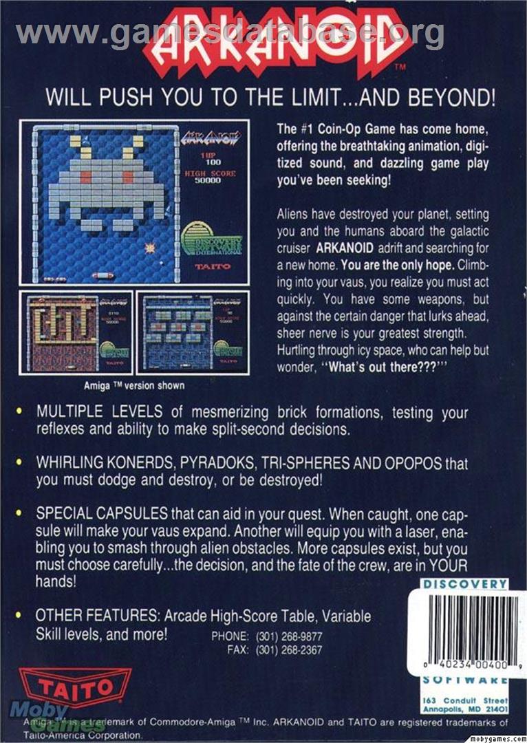 Arkanoid - Microsoft DOS - Artwork - Box Back
