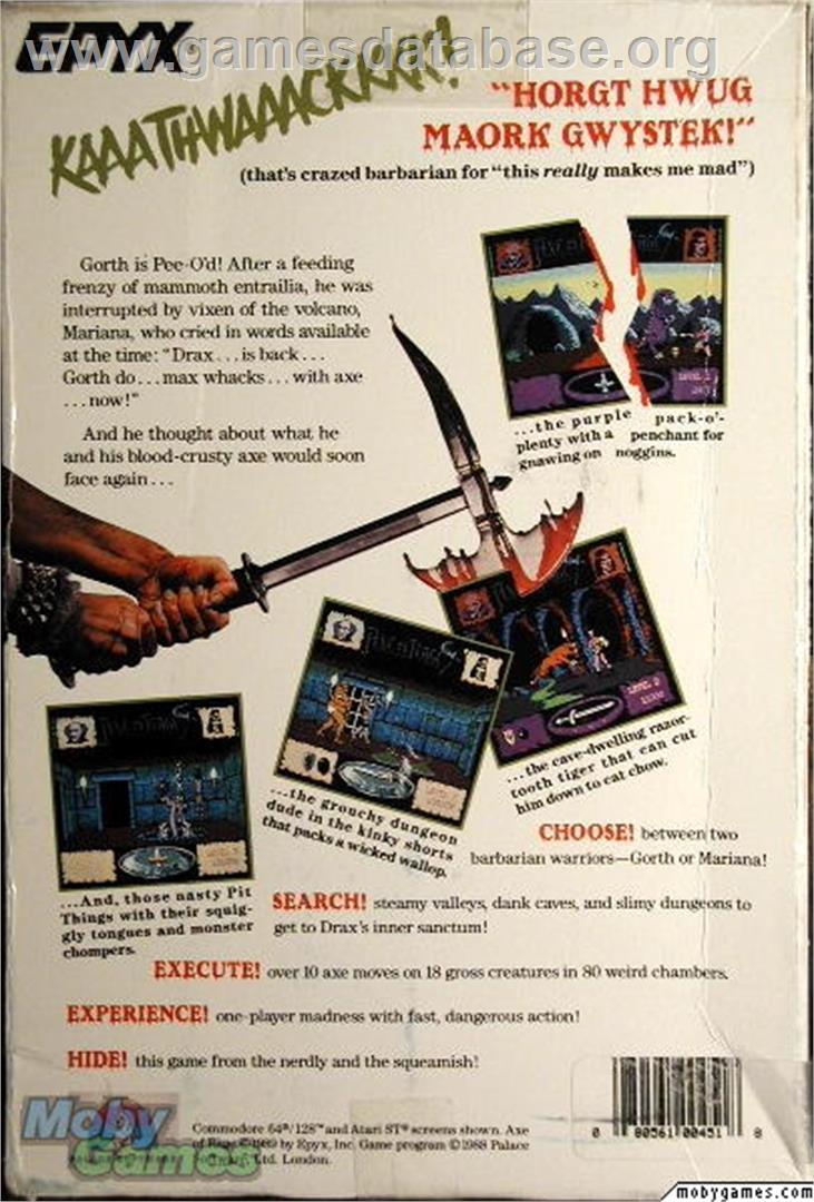 Axe Of Rage - Microsoft DOS - Artwork - Box Back