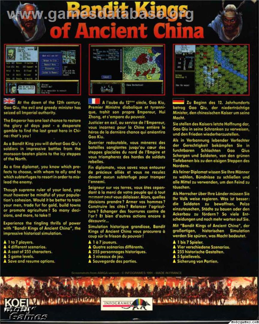 Bandit Kings of Ancient China - Microsoft DOS - Artwork - Box Back