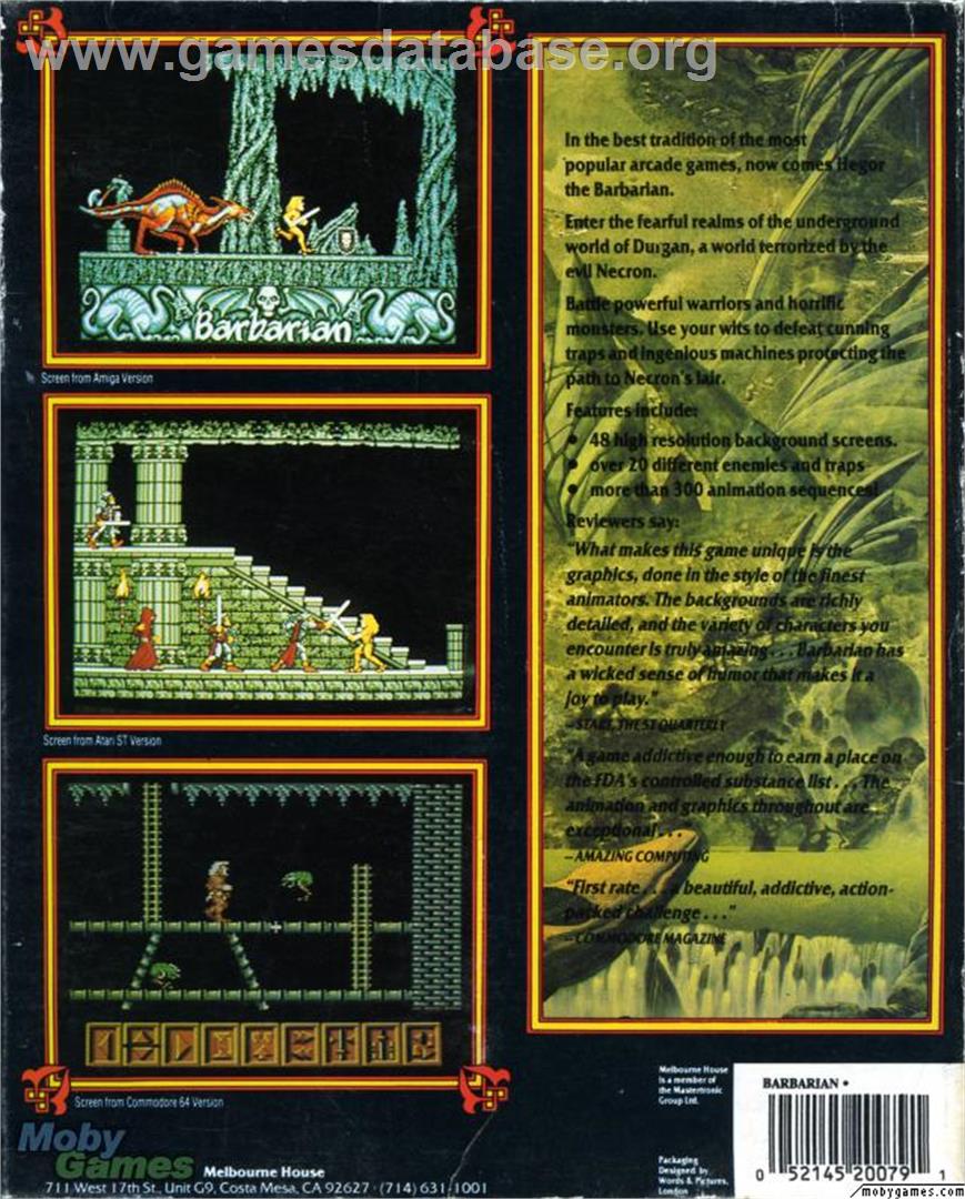 Barbarian (1996) - Microsoft DOS - Artwork - Box Back