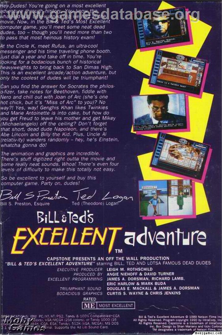 Bill & Ted's Excellent Adventure - Microsoft DOS - Artwork - Box Back