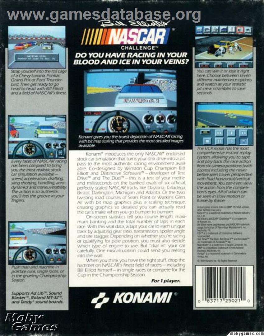 Bill Elliott's NASCAR Challenge - Microsoft DOS - Artwork - Box Back