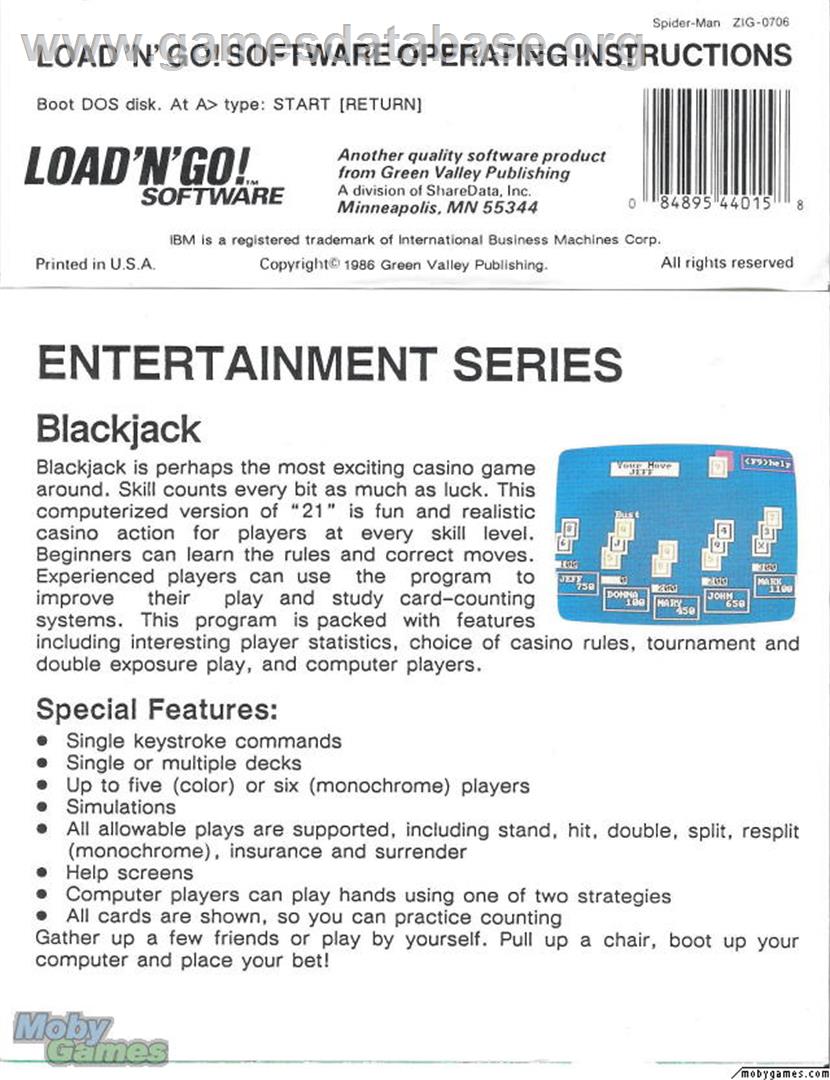 Blackjack (1989) - Microsoft DOS - Artwork - Box Back