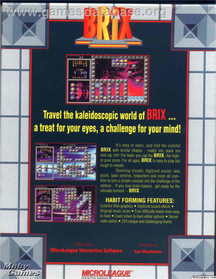 Brix (1992) - Microsoft DOS - Artwork - Box Back