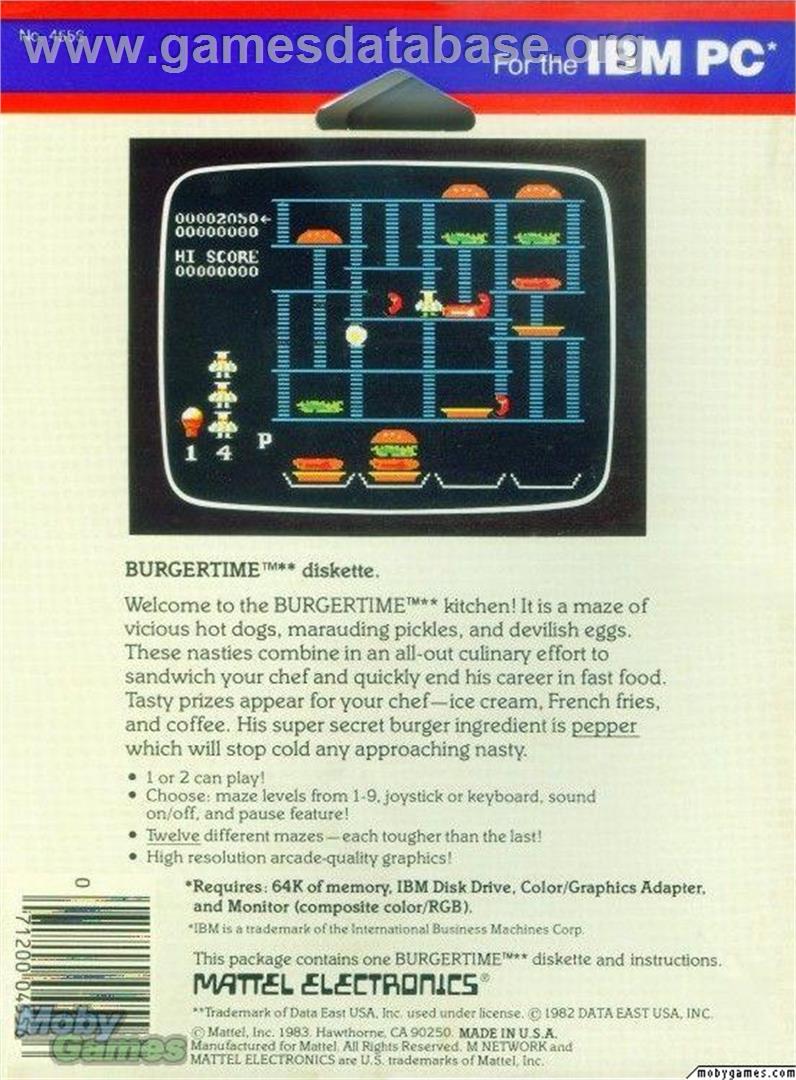 Burgertime - Microsoft DOS - Artwork - Box Back