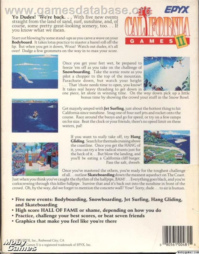 California Games 2 - Microsoft DOS - Artwork - Box Back