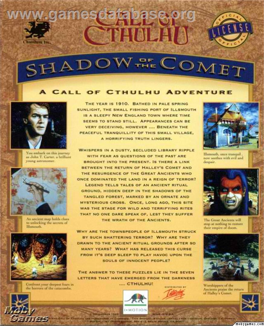 Call of Cthulhu - Shadow of the Comet - Microsoft DOS - Artwork - Box Back