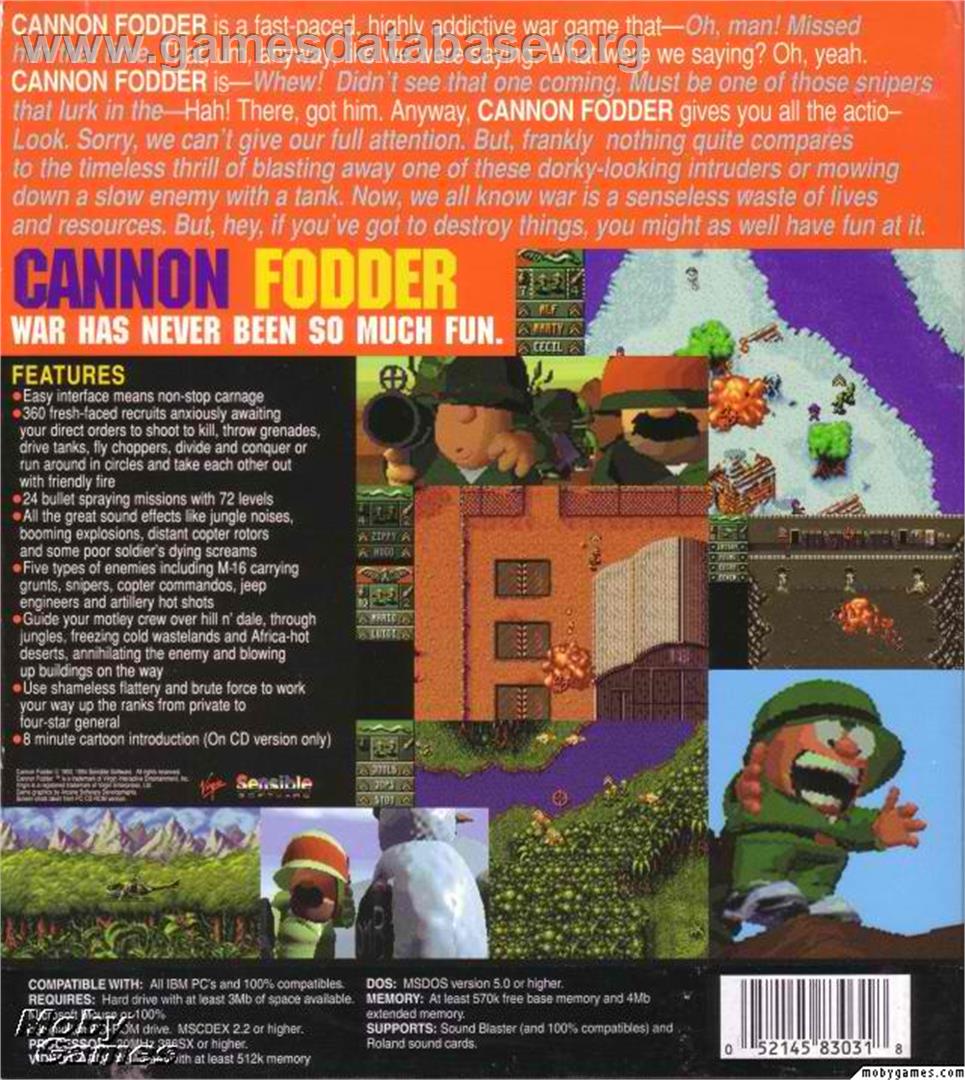 Cannon Fodder - Microsoft DOS - Artwork - Box Back