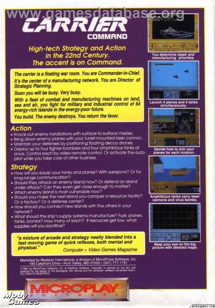 Carrier Command - Microsoft DOS - Artwork - Box Back