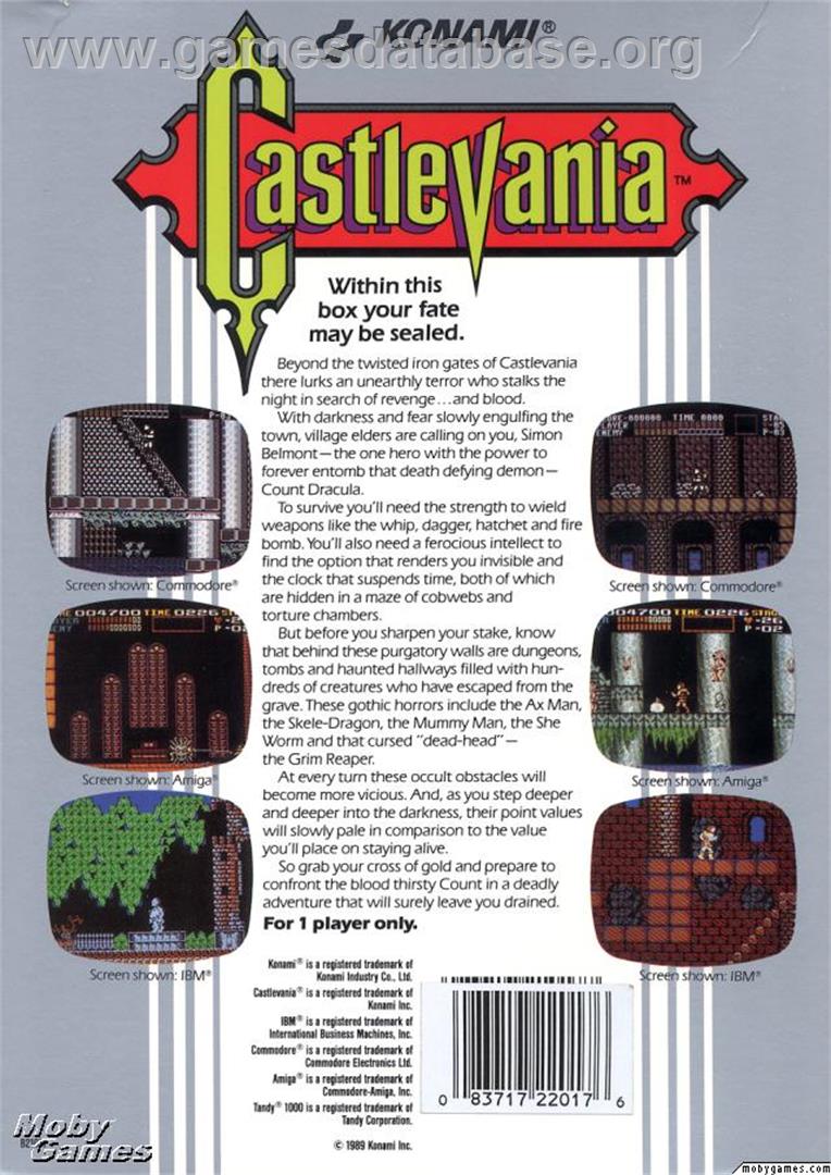 Castlevania - Microsoft DOS - Artwork - Box Back