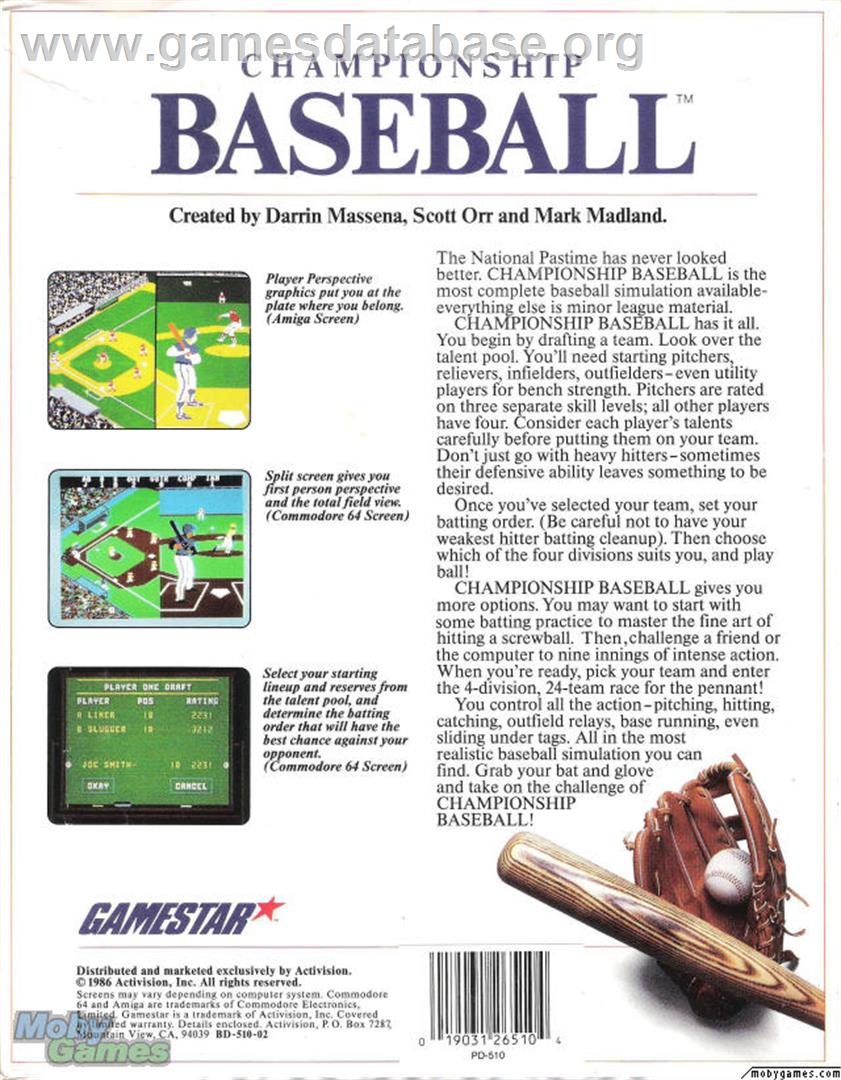 Championship Baseball - Microsoft DOS - Artwork - Box Back