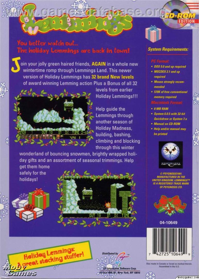 Christmas Lemmings (1994) - Microsoft DOS - Artwork - Box Back