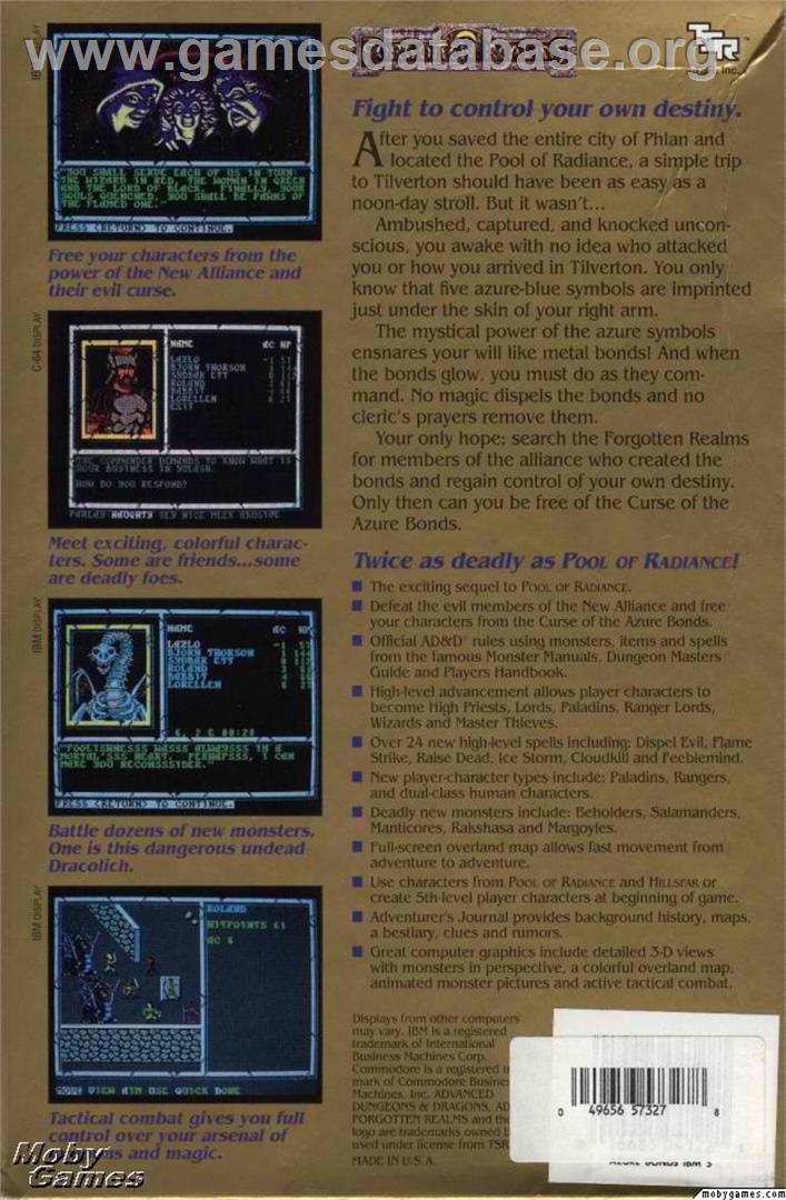 Curse of the Azure Bonds - Microsoft DOS - Artwork - Box Back